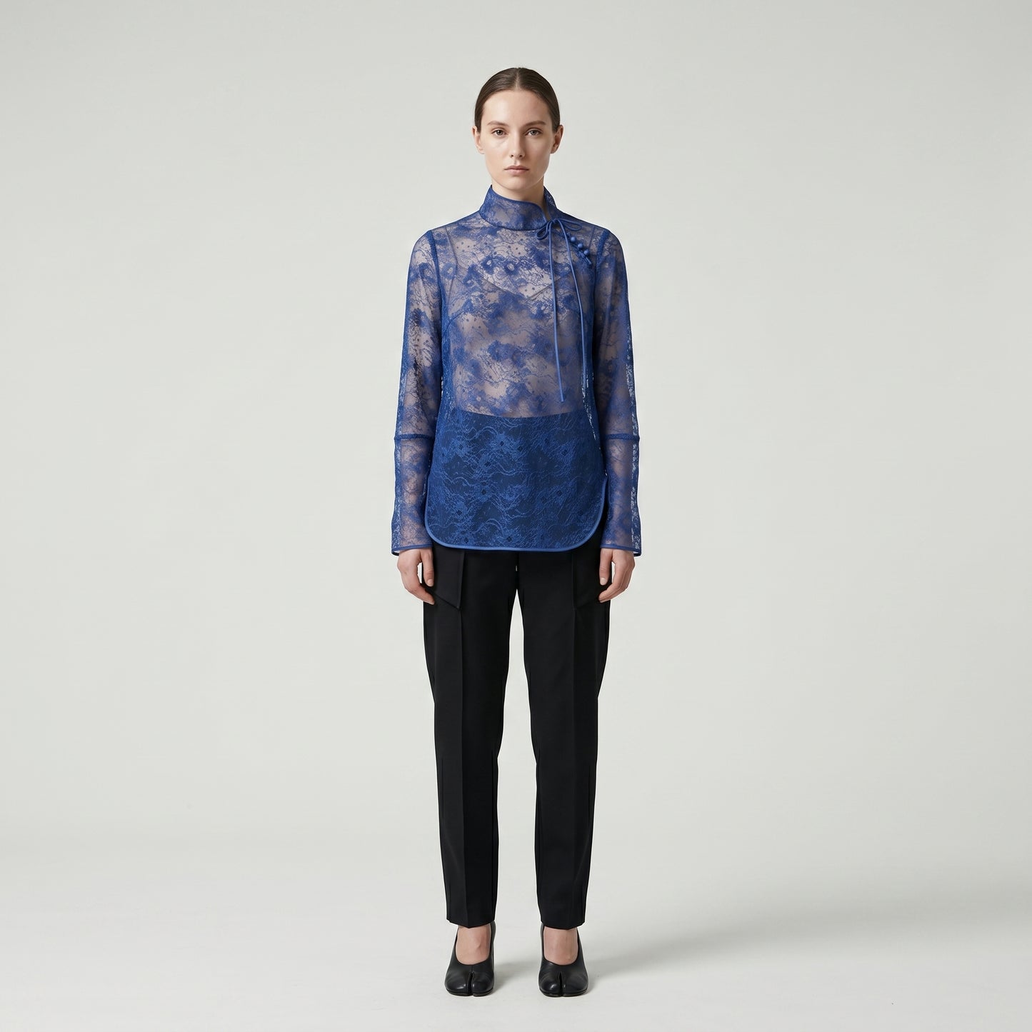 Elegant Sheer Lace Mock-Neck