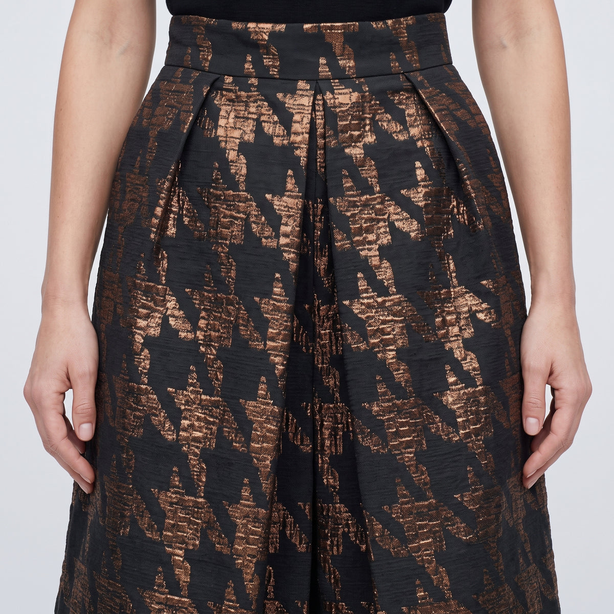 Metallic Houndstooth A-Line Skirt