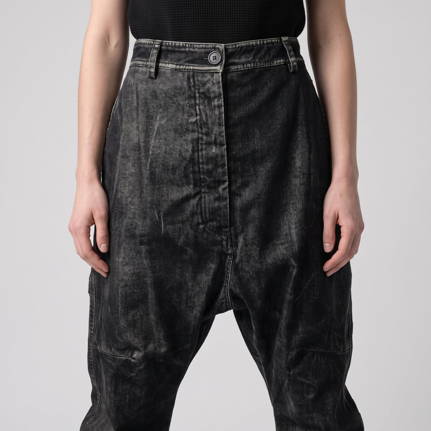 Black Distressed Denim Trousers