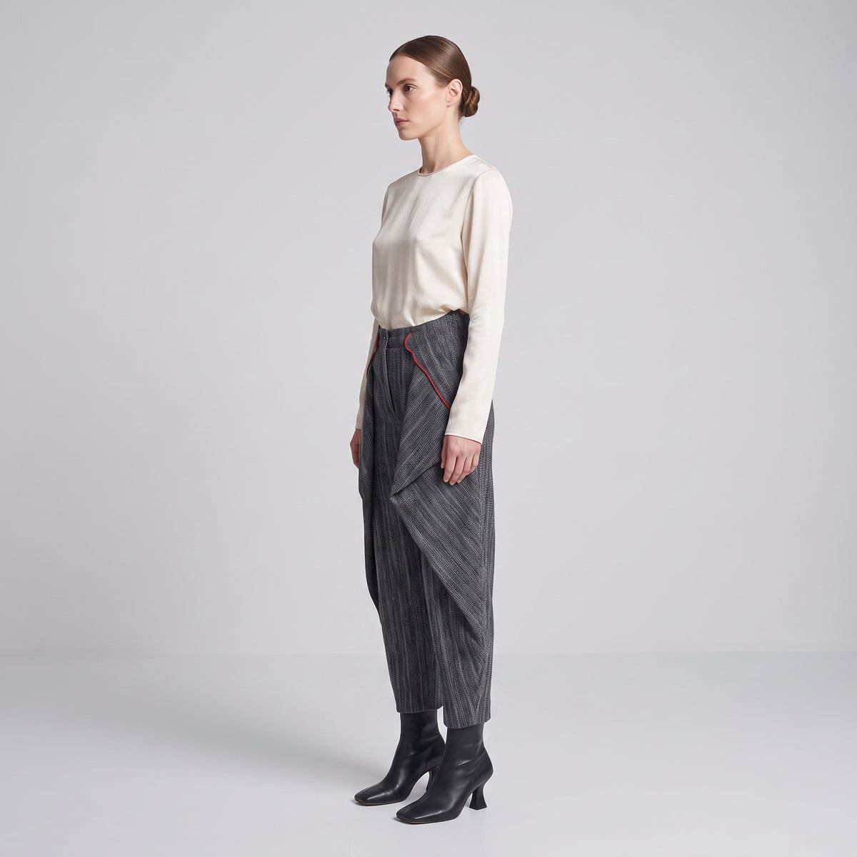 Structured Textured Wide-Leg Trousers