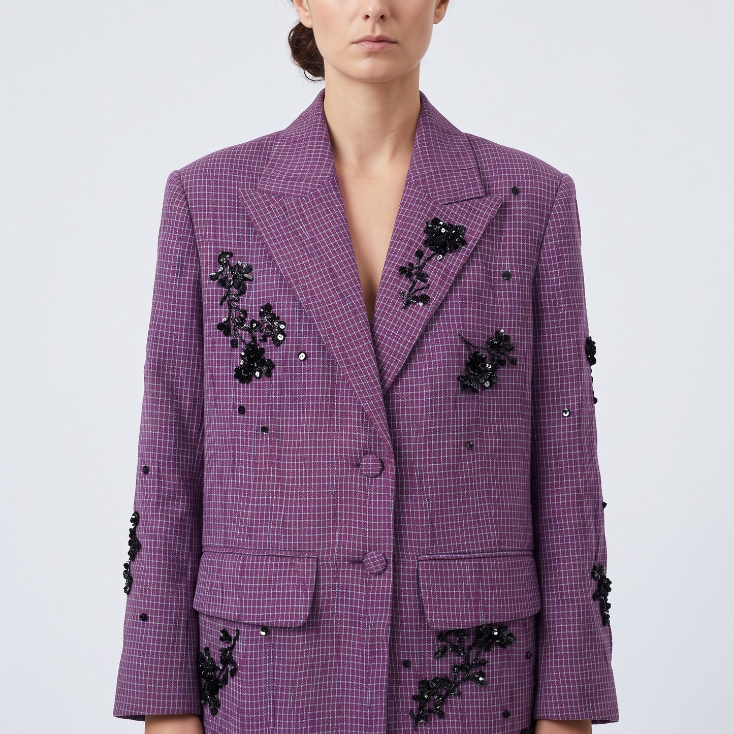 Embellished Checked Tailored Blazer