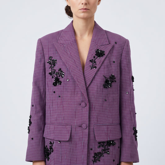 Embellished Checked Tailored Blazer