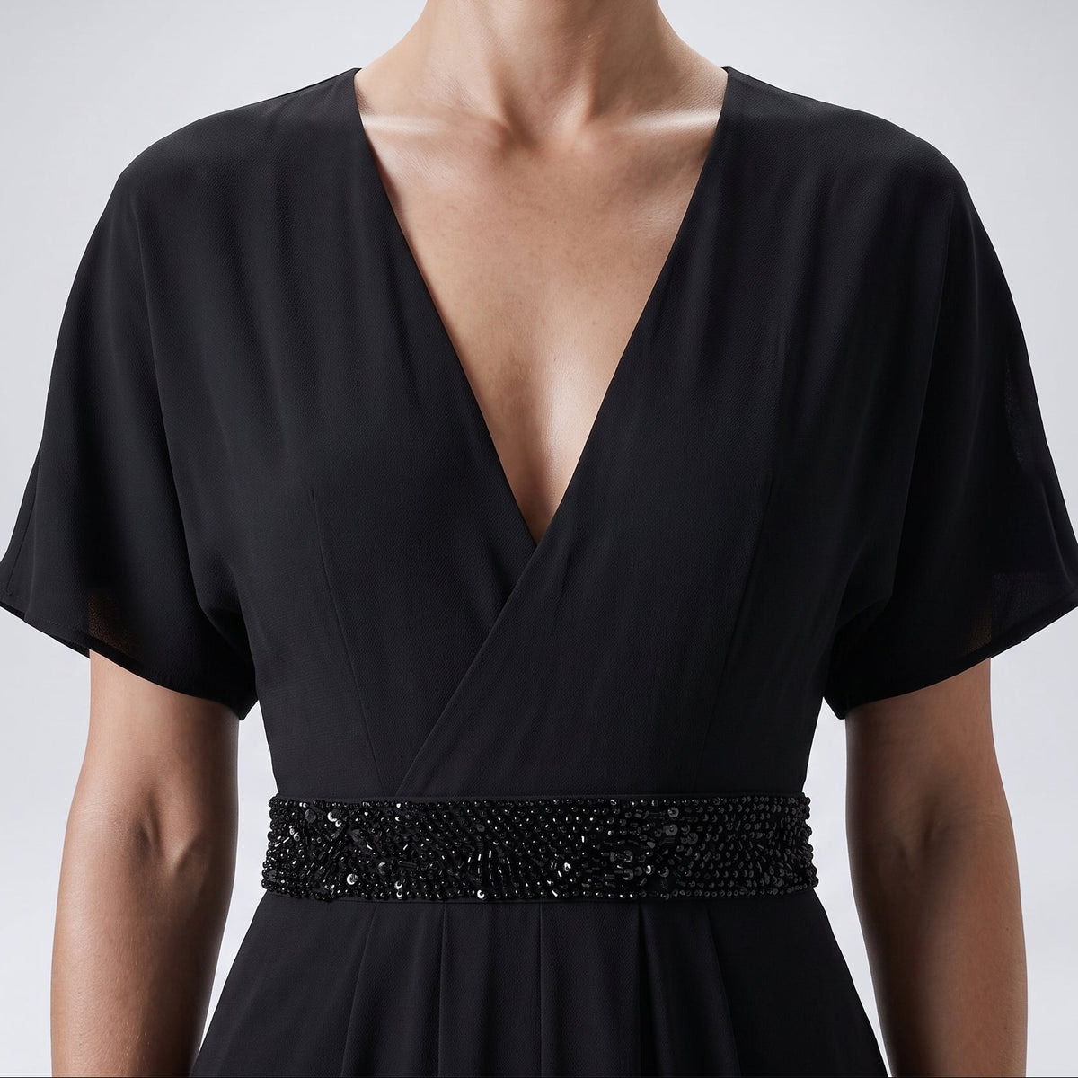 Embellished Waist V-Neck Dress