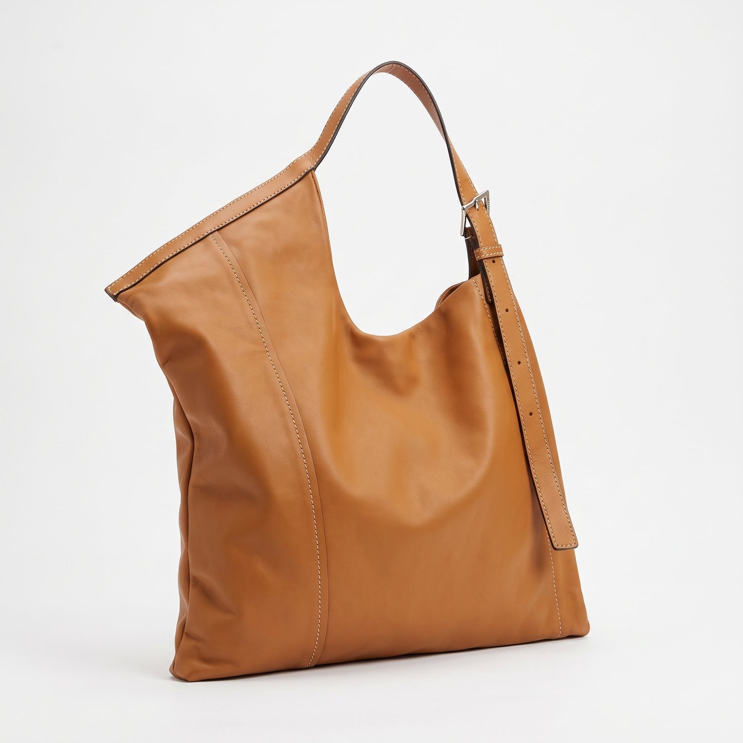 Geometric Tan Leather Shoulder Bag