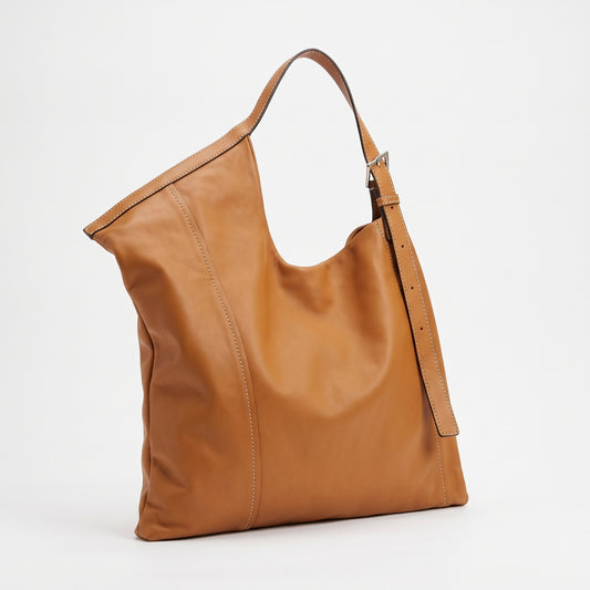 Geometric Tan Leather Shoulder Bag