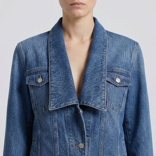 Classic Wide Lapel Denim Jacket