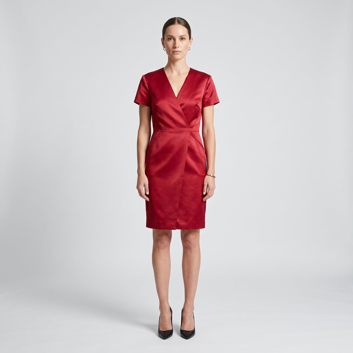 Tailored V-Neck Red Dress