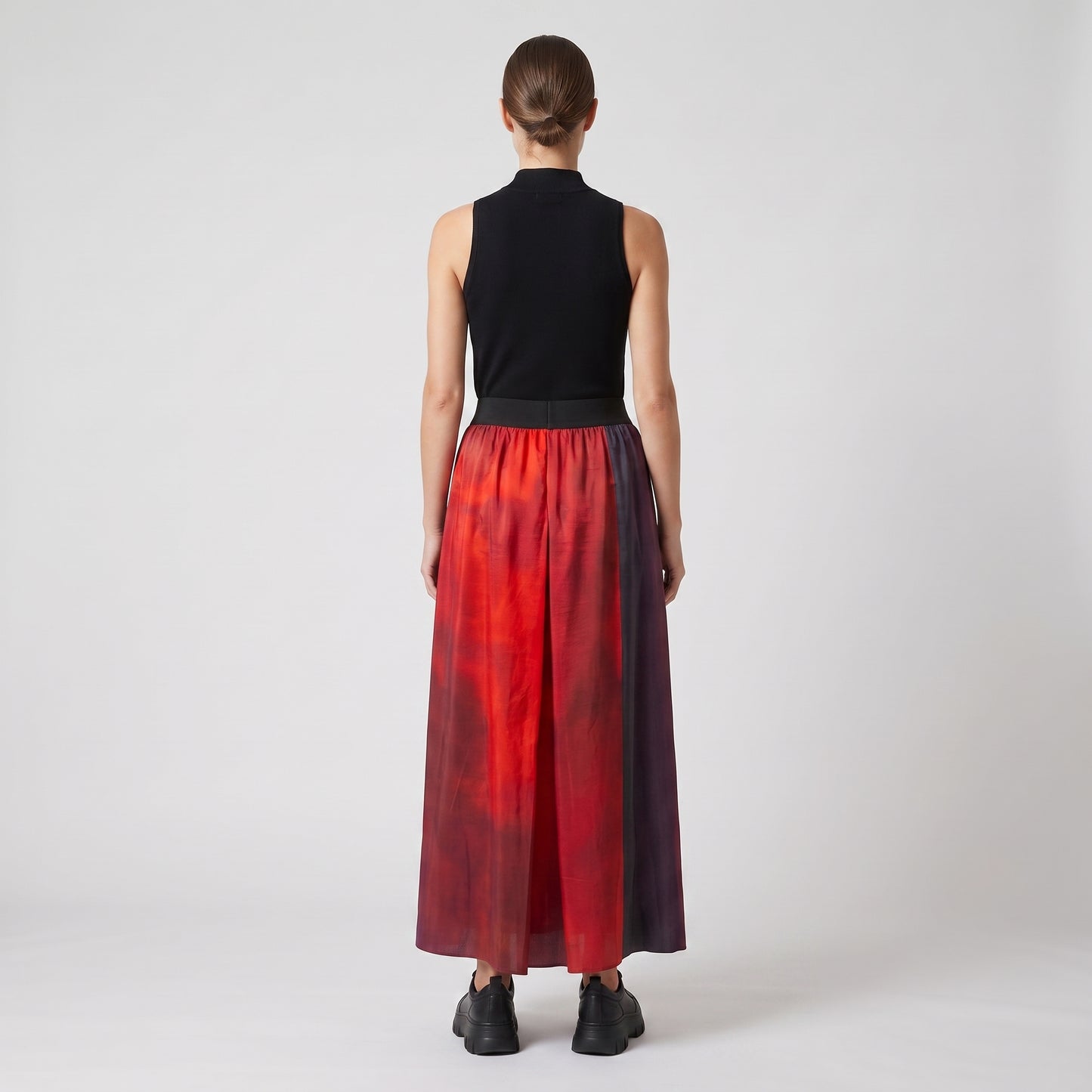 Abstract Print Silk Midi Skirt