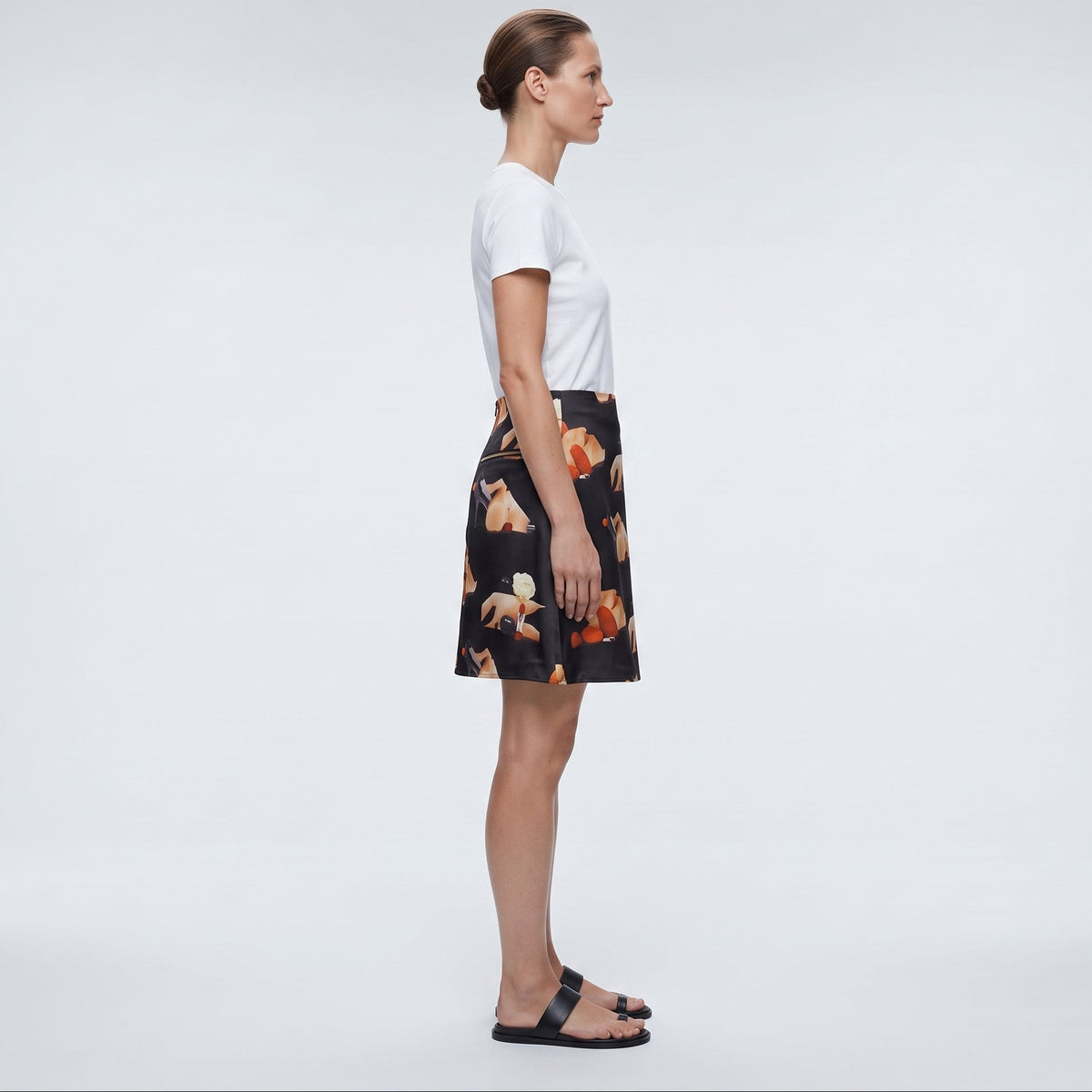 Printed Satin A-Line Skirt