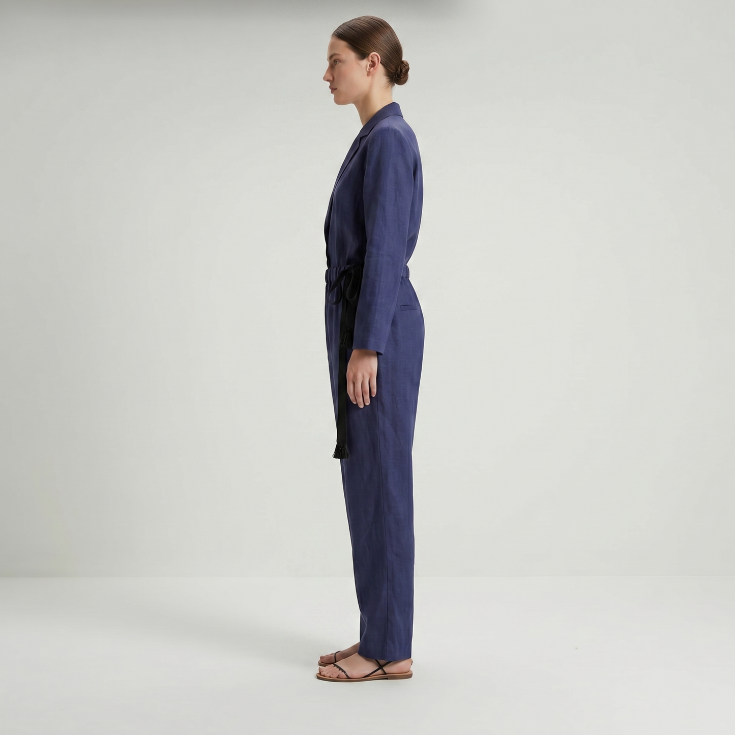 Relaxed Navy Linen Tie Trousers