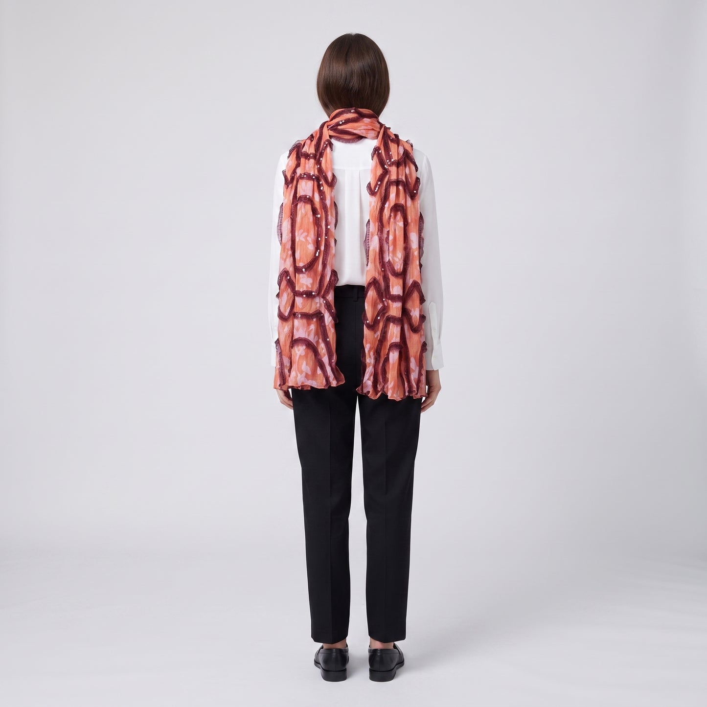 Floral Ruffle Detail Silk Scarf