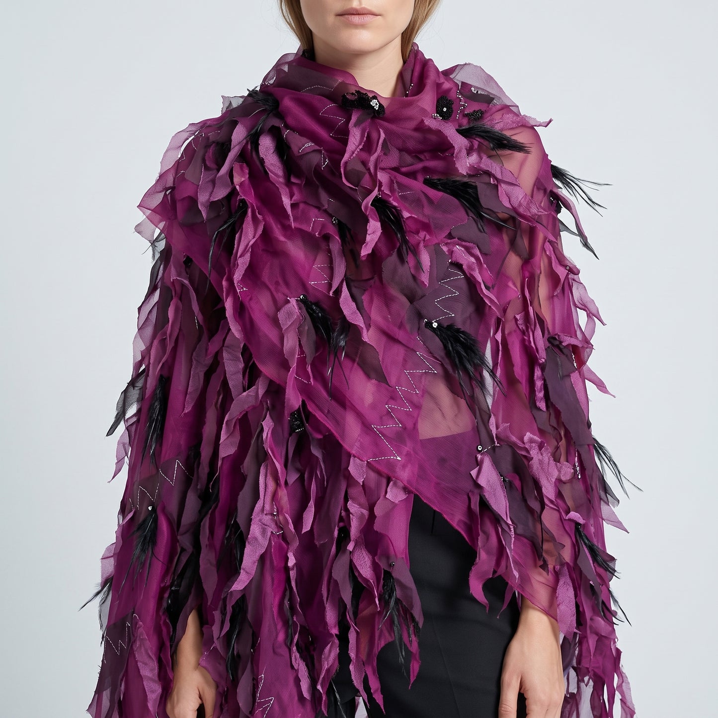 Fringed Magenta Organza Cover-Up