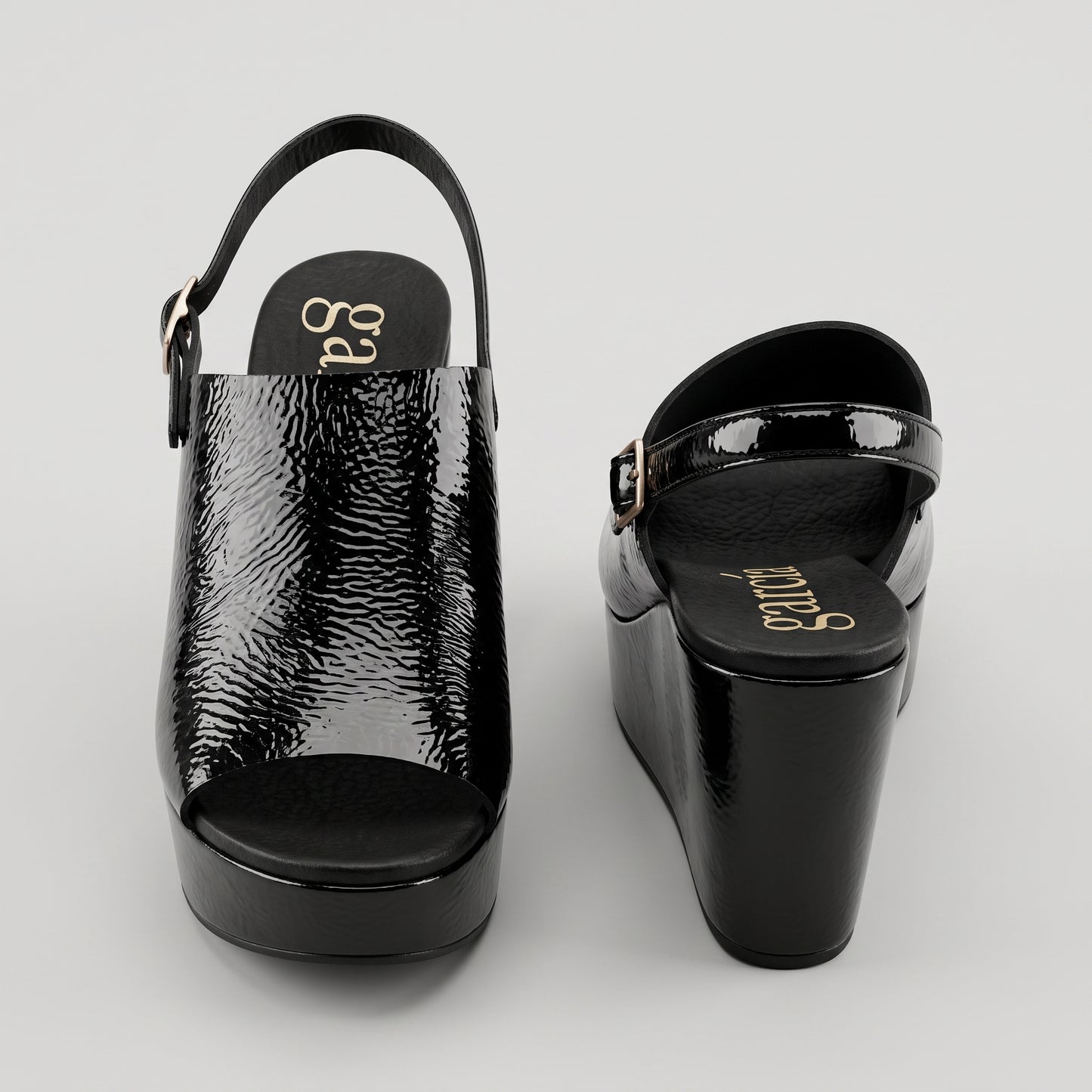 Black Patent Leather Platform Wedges