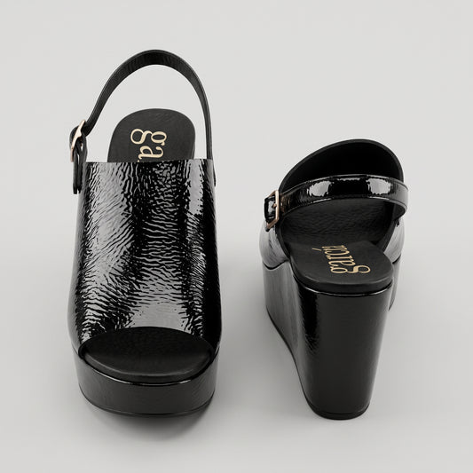 Black Patent Leather Platform Wedges