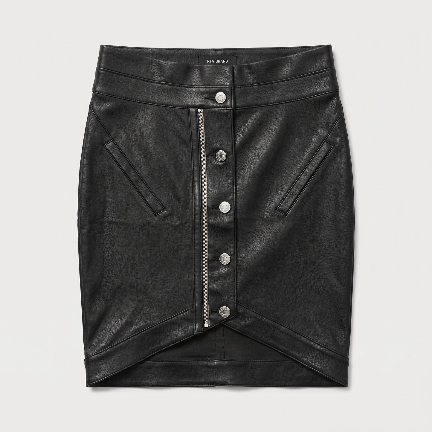 Asymmetric Button-Front Leather Skirt