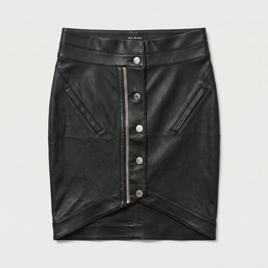 Asymmetric Button-Front Leather Skirt