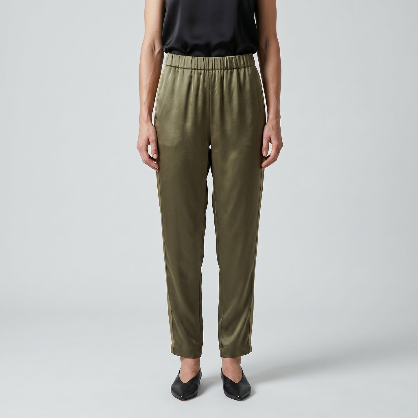 Satin Olive Tapered Trousers
