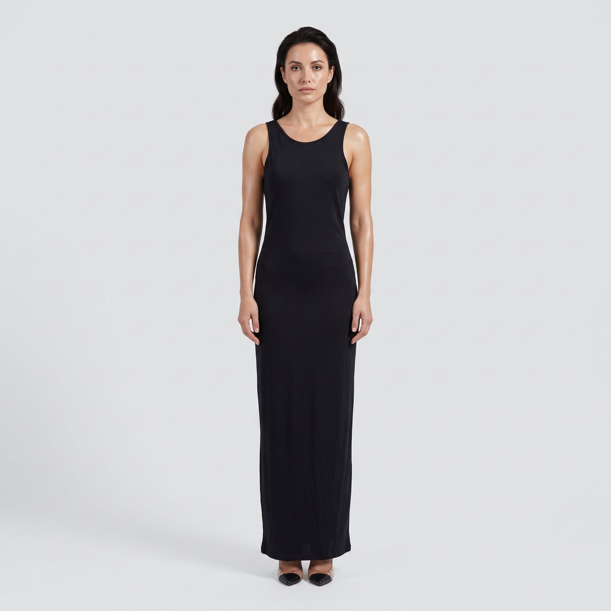 Essential Ribbed Black Midi Dress