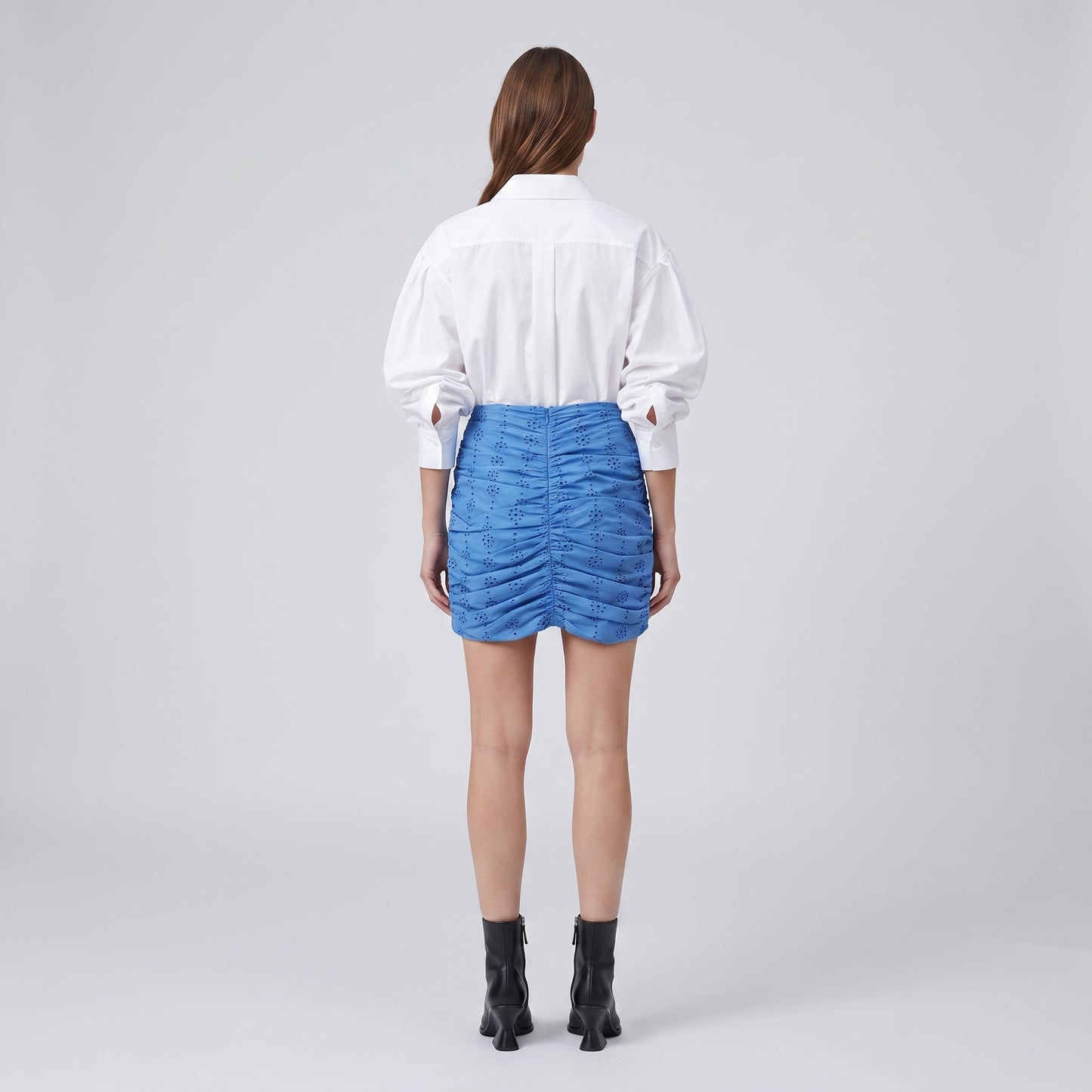Ruched Eyelet Mini Skirt
