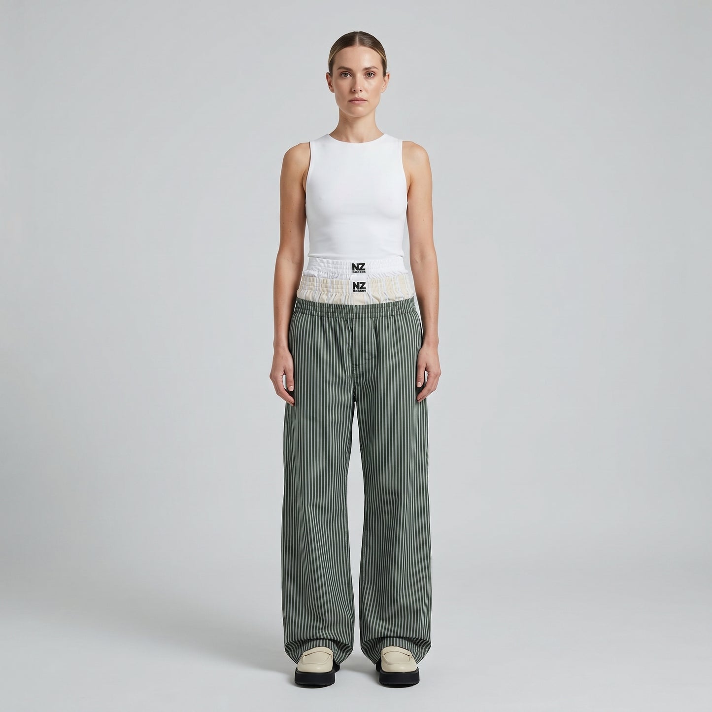 Green Striped Layered Trousers