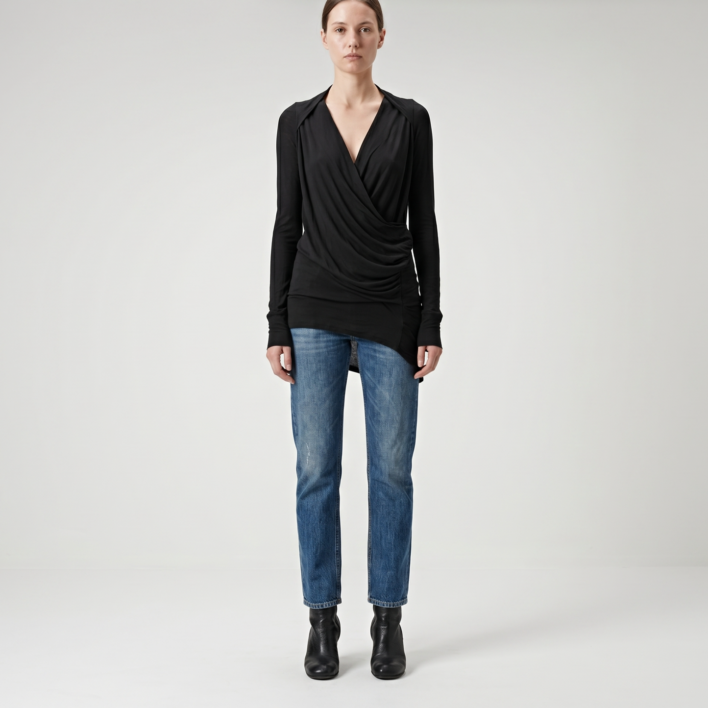 Elegant Black Draped Wrap Top