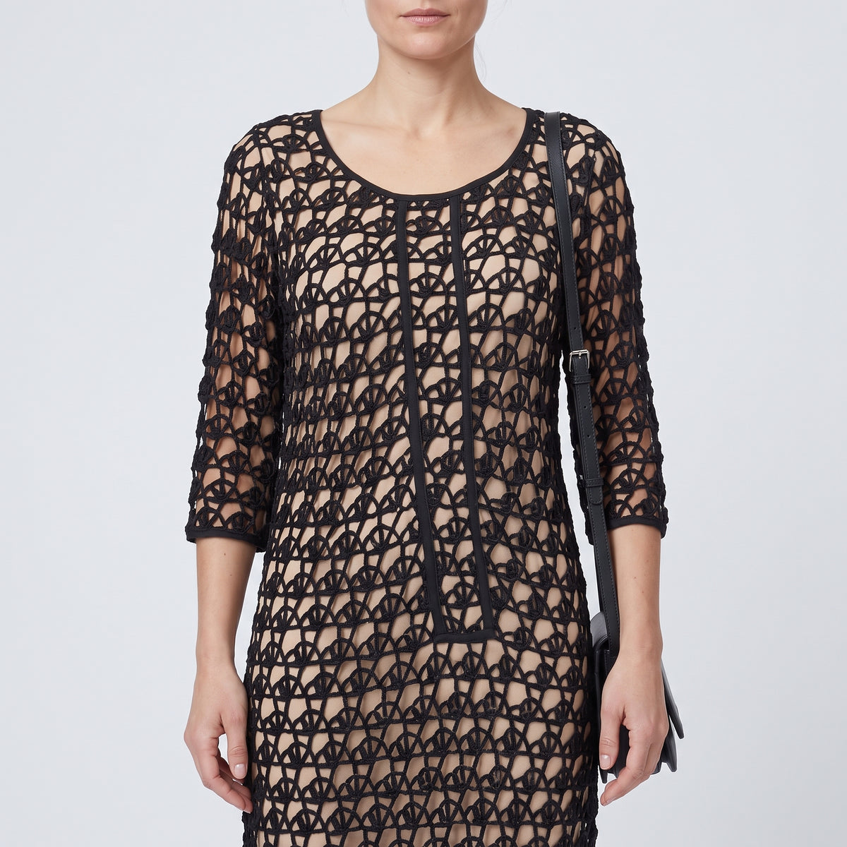 Black Crochet Detail Shift Dress
