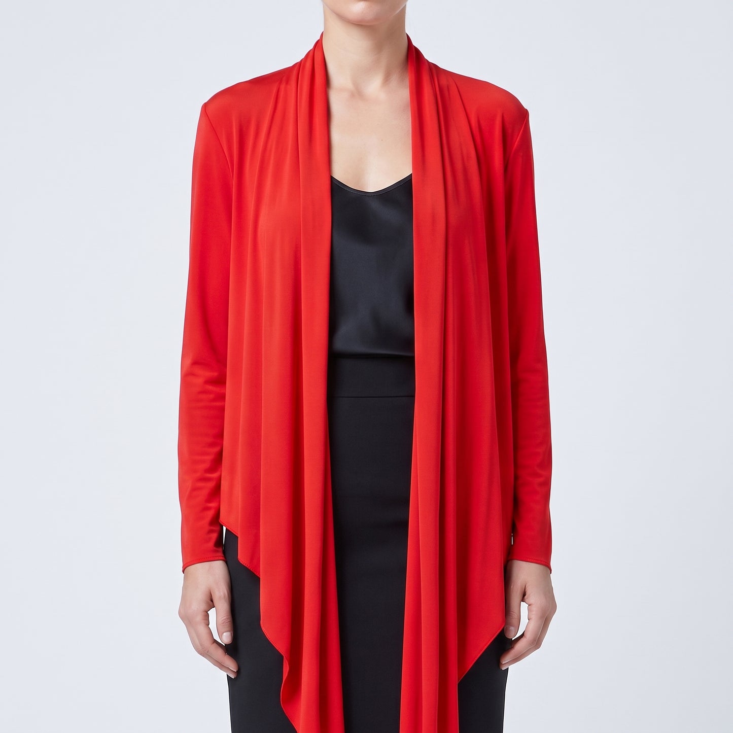 Red Draped Waterfall Cardigan