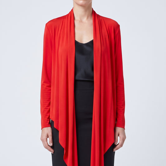 Red Draped Waterfall Cardigan