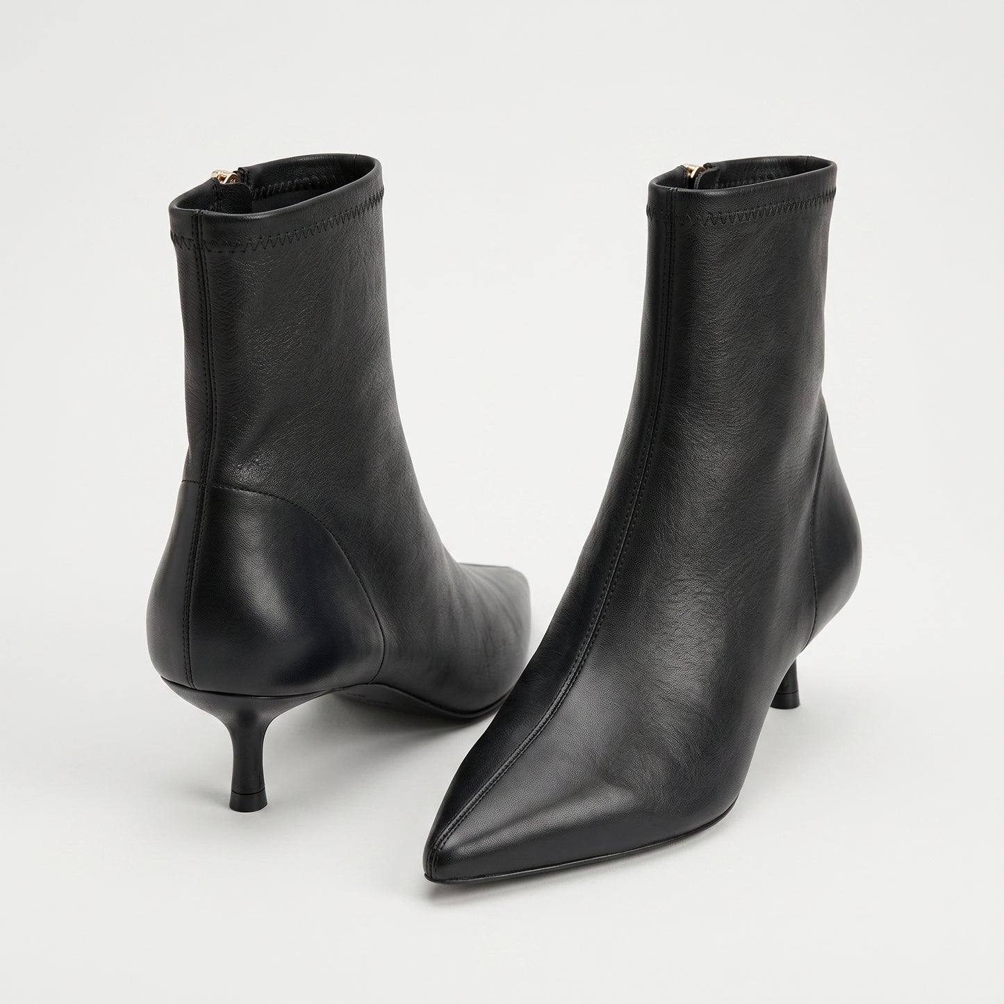 Black Leather Kitten Heel Booties