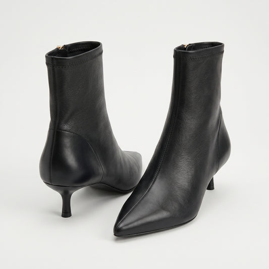 Black Leather Kitten Heel Booties