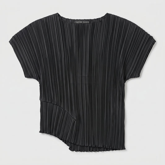 Pleated Asymmetric Black Top