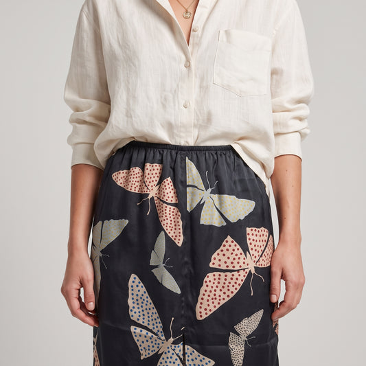 Butterfly Print Silk Midi Skirt