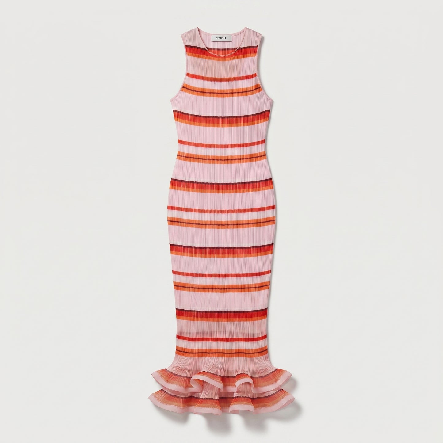 Striped Pleated Ruffle Hem Dress