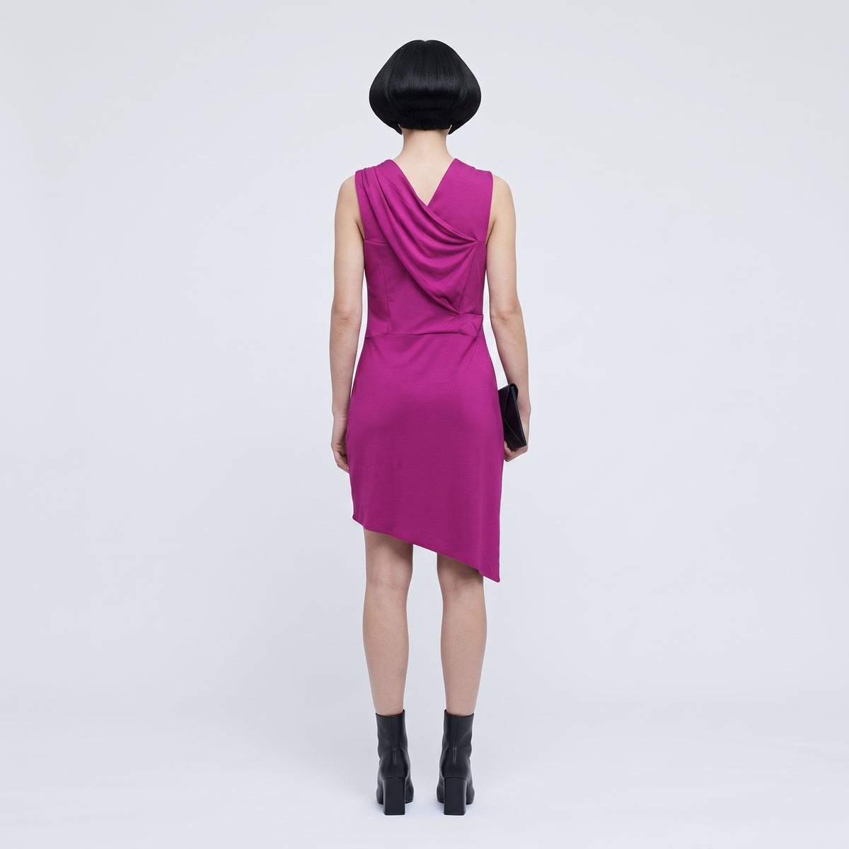 Draped Magenta Asymmetric Mini Dress