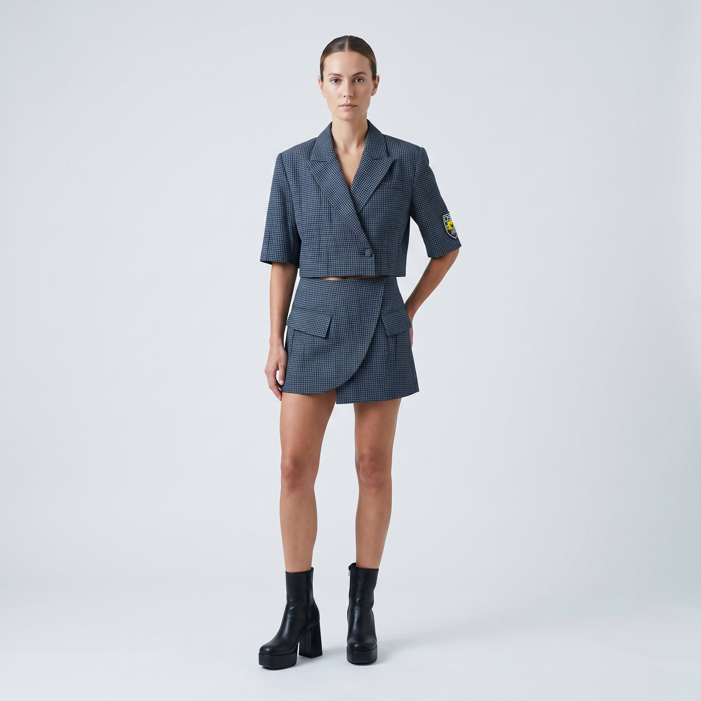 Cropped Checked Tailored Jacket