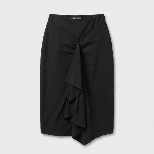 Black Draped Midi Skirt