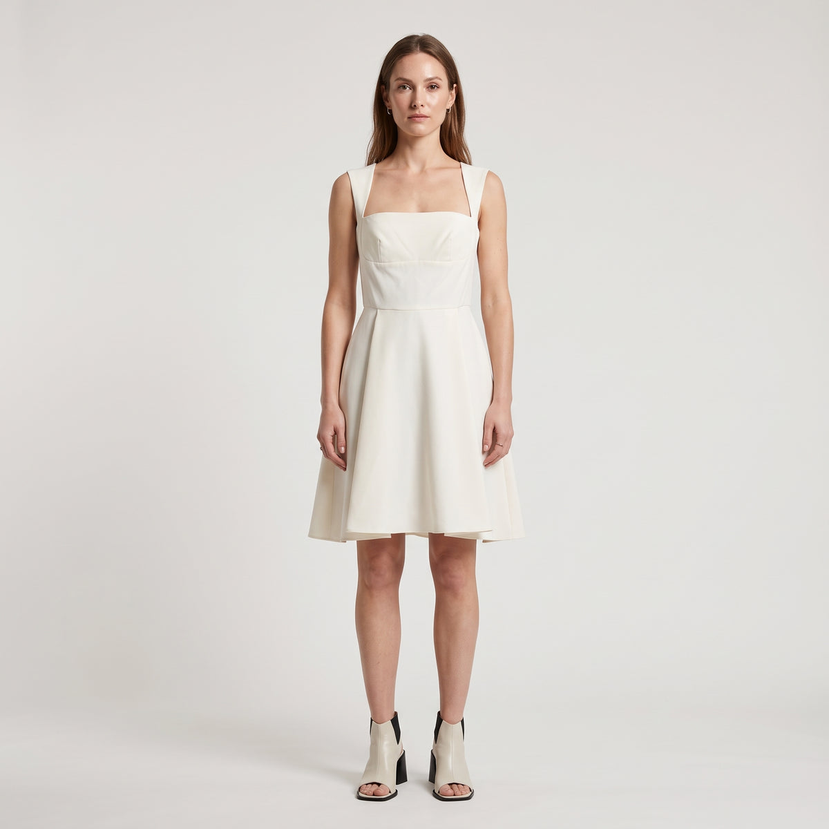 Structured Cream Square Neck Dress