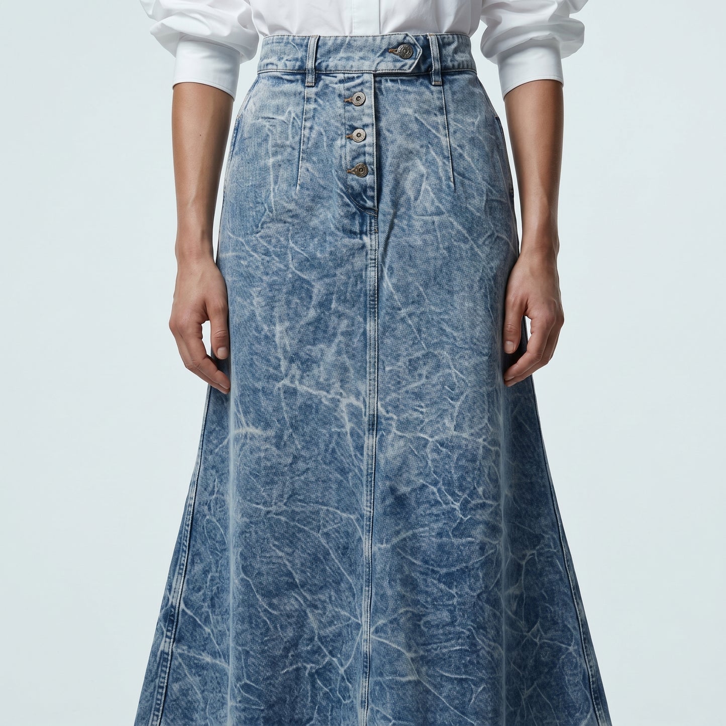 Acid Wash Denim Midi Skirt