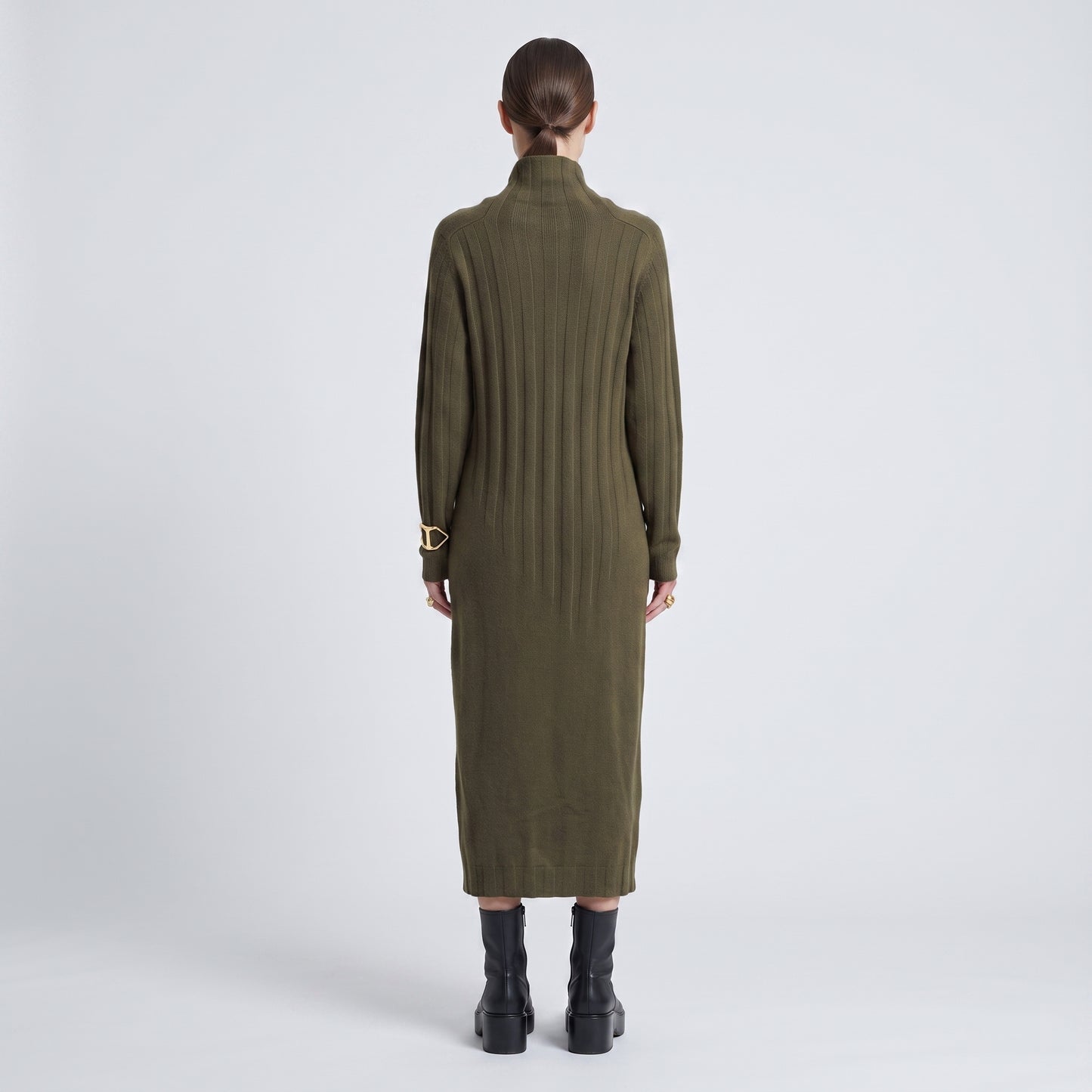 Olive Ribbed Knit Sweater Dress