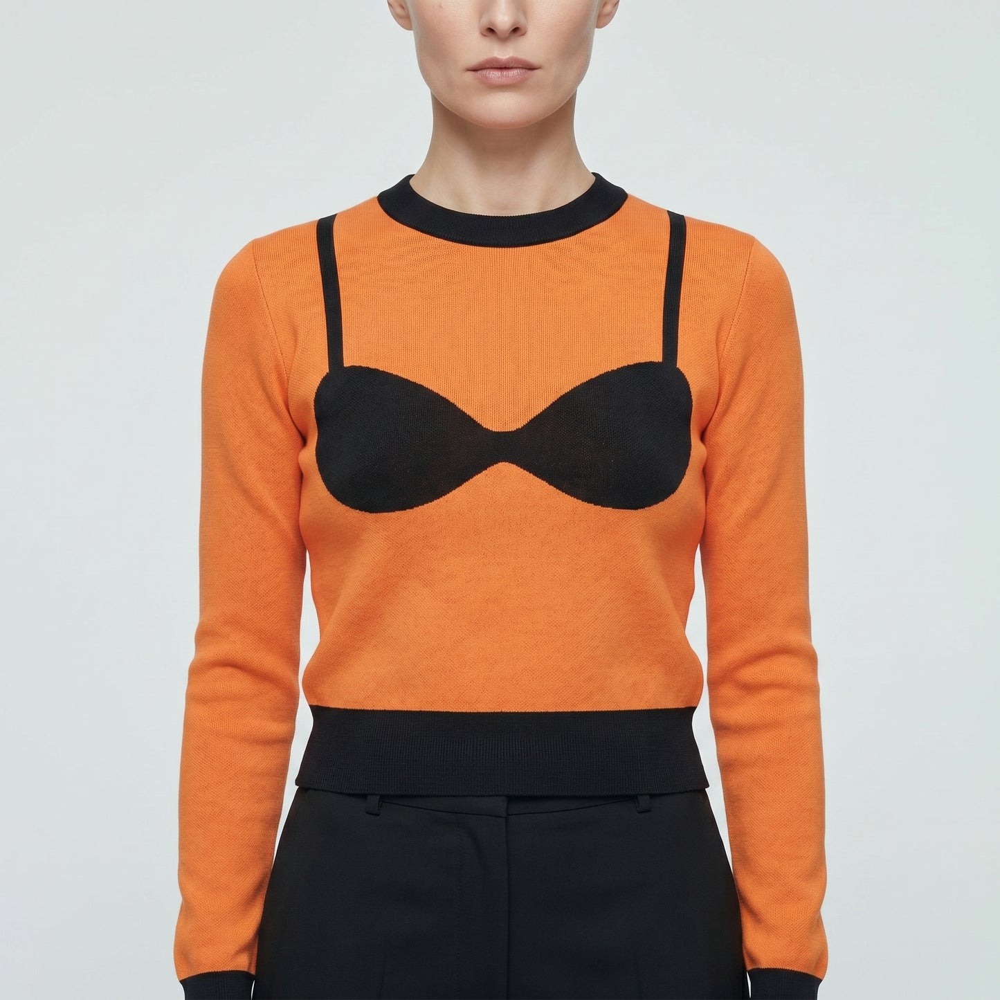 Orange Trompe L'oeil Knit Sweater