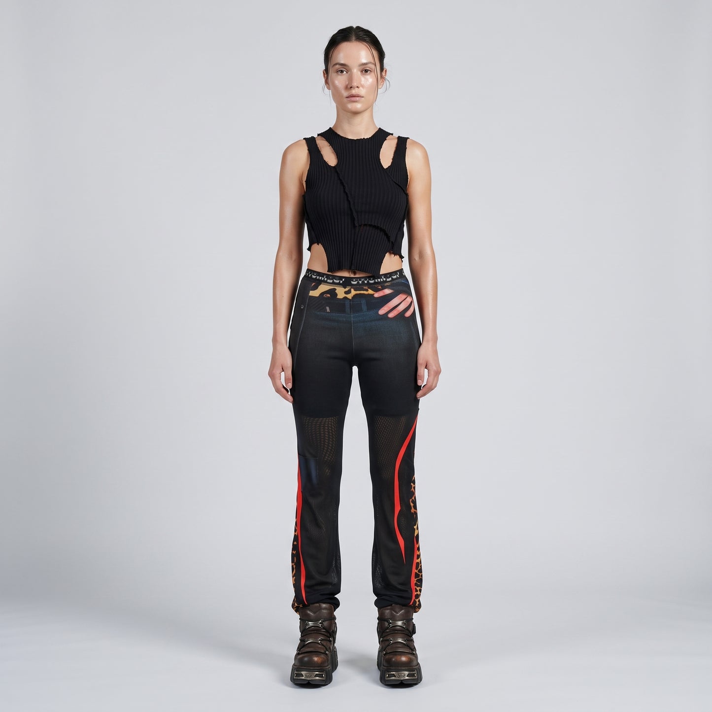 Graphic Mesh Flared Trousers