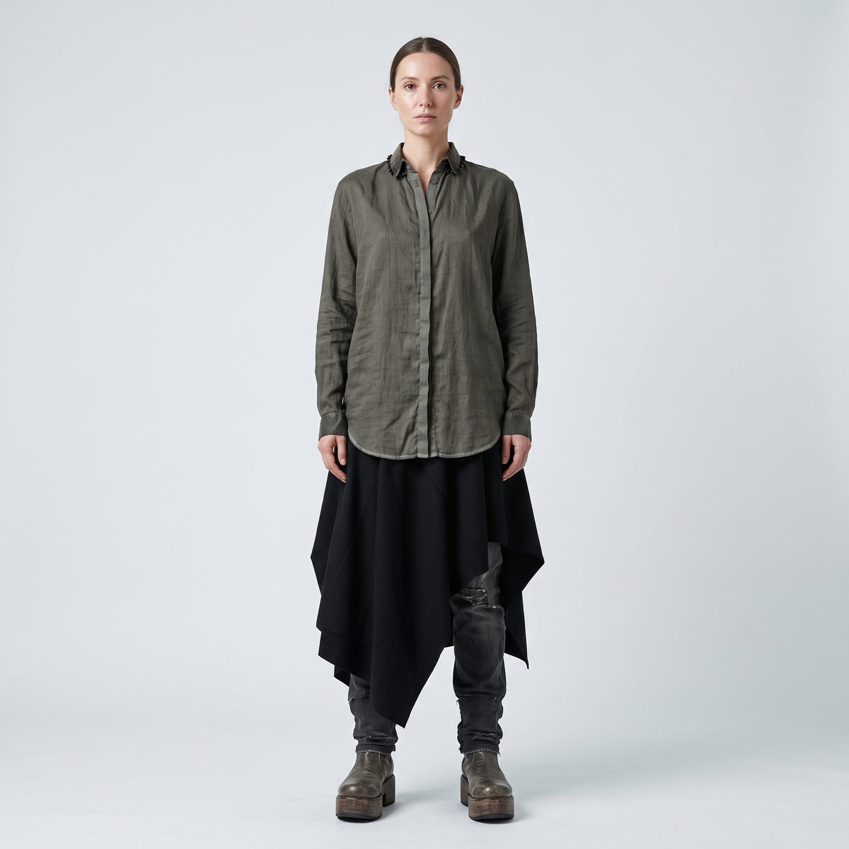 Frilled Collar Linen Shirt
