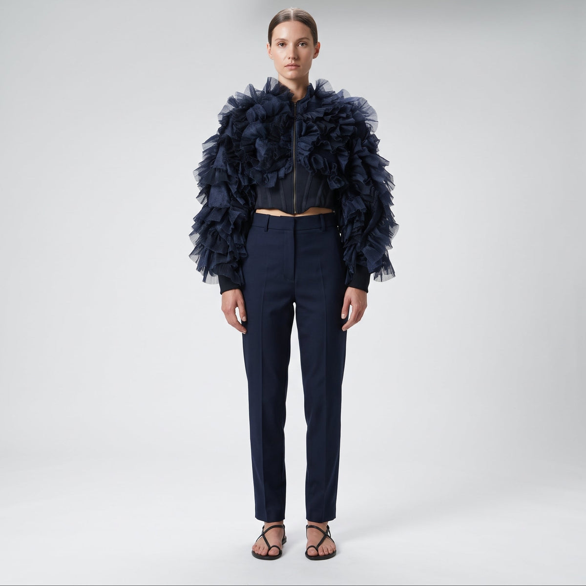Ruffled Navy Statement Jacket