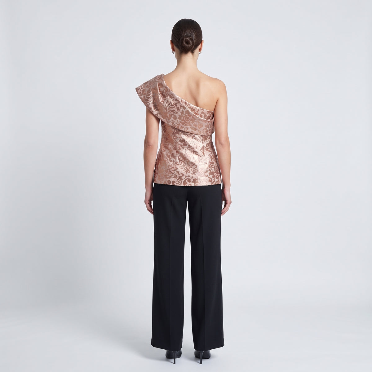 Metallic Brocade One-Shoulder Top