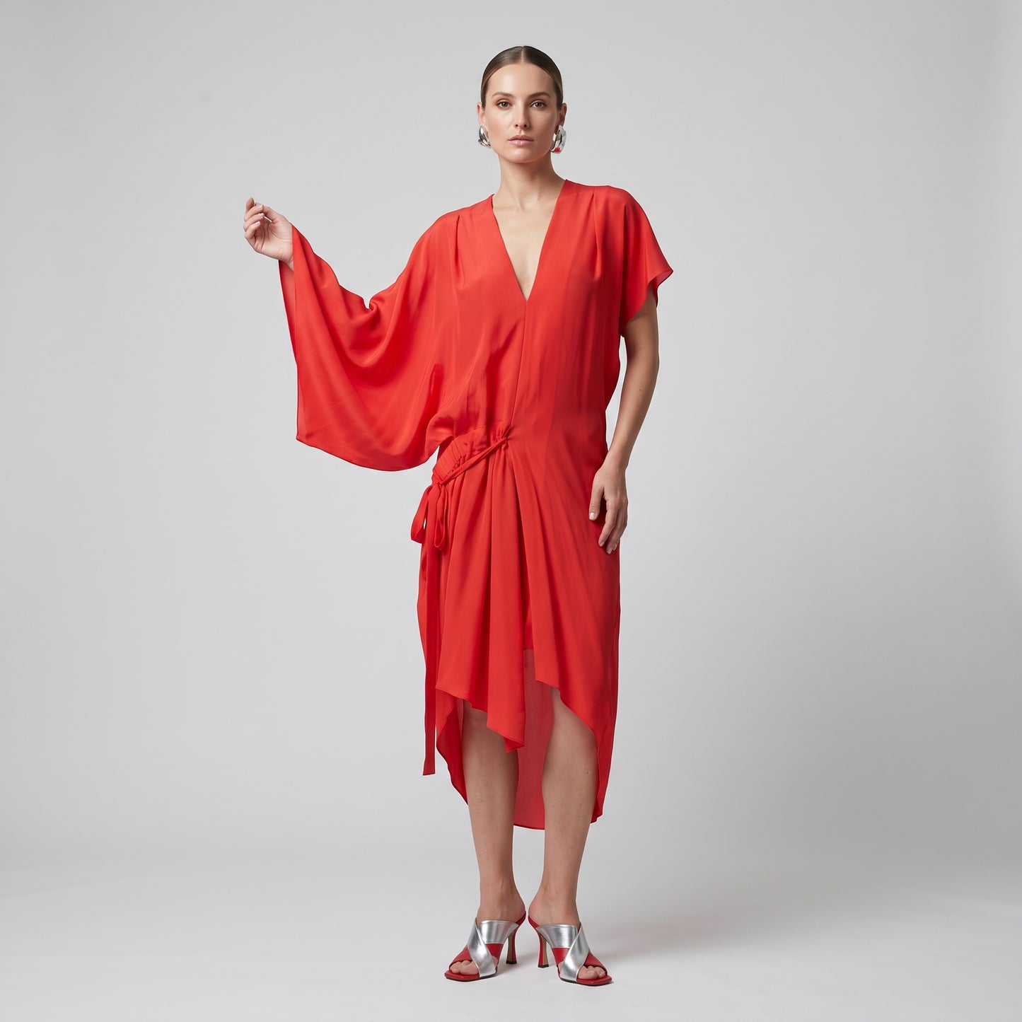 Asymmetric Drape V-Neck Dress