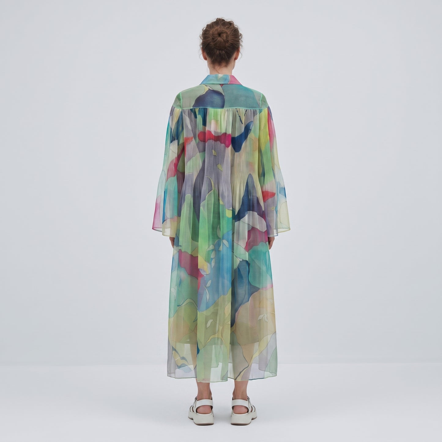 Abstract Print Pleated Shirt Dress