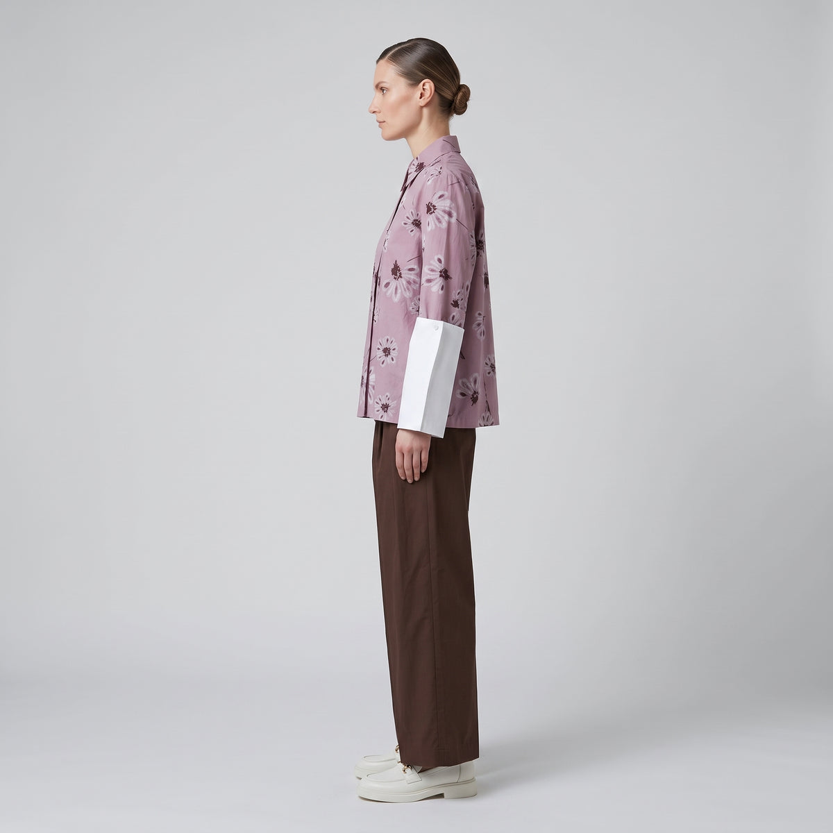 Floral Print Contrast Cuff Shirt