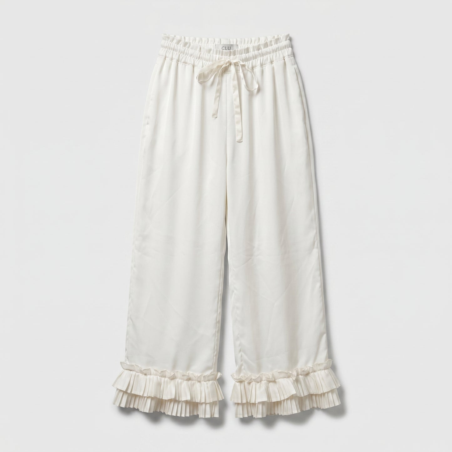 Ruffled Hem Wide-Leg Trousers