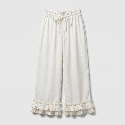 Ruffled Hem Wide-Leg Trousers