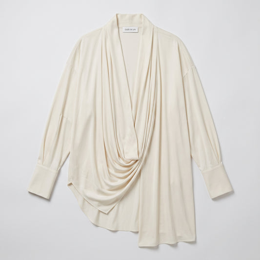 Draped Cream Silk Blouse